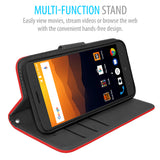 ZTE Max XL / N9560 Folio Cover with Credit Card ID Holders Leather Wallet Pouch Case Cover Red