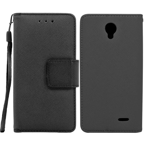 ZTE Prestige 2 / N9136 Folio Cover with Credit Card ID Holders Leather Wallet Pouch Case Cover Black