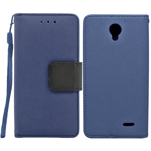 ZTE Prestige 2 / N9136 Folio Cover with Credit Card ID Holders Leather Wallet Pouch Case Cover Blue