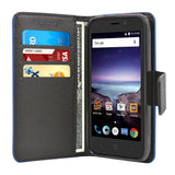 ZTE Prestige 2 / N9136 Folio Cover with Credit Card ID Holders Leather Wallet Pouch Case Cover Blue