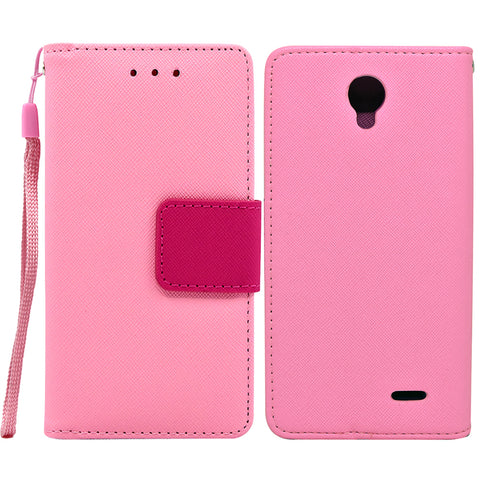 ZTE Prestige 2 / N9136 Folio Cover with Credit Card ID Holders Leather Wallet Pouch Case Cover Pink