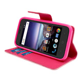 ZTE Prestige 2 / N9136 Folio Cover with Credit Card ID Holders Leather Wallet Pouch Case Cover Pink