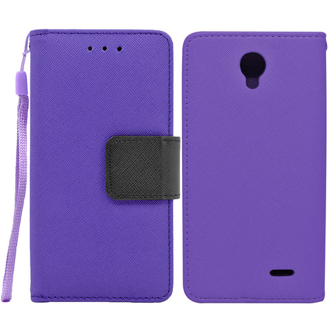 ZTE Prestige 2 / N9136 Folio Cover with Credit Card ID Holders Leather Wallet Pouch Case Cover Purple
