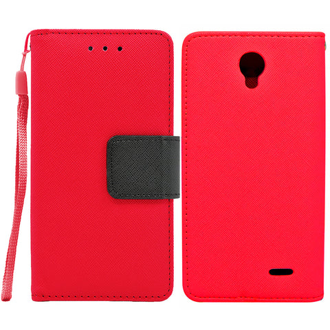 ZTE Prestige 2 / N9136 Folio Cover with Credit Card ID Holders Leather Wallet Pouch Case Cover Red