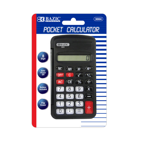 BAZIC 8-Digit Pocket Size Calculator w/ Flip Cover Case Pack 24