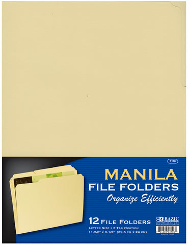 BAZIC 1/3 Cut Letter Size Manila File Folder (12/Pack) Case Pack 48