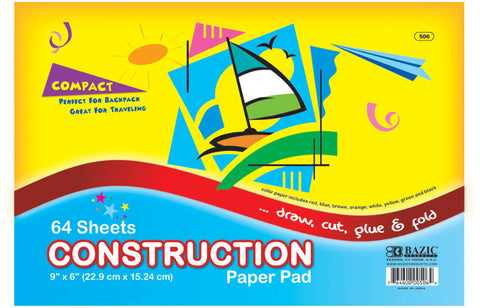 Bazic 64 Count 6" x 9" Mini Construction Paper Pad Case Pack 48