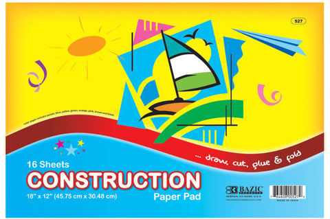 Bazic 16 Count 18" x 12" Construction Paper Pad Case Pack 48