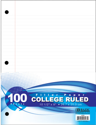 Bazic Filler Paper College Ruled - 100 Sheets Case Pack 36