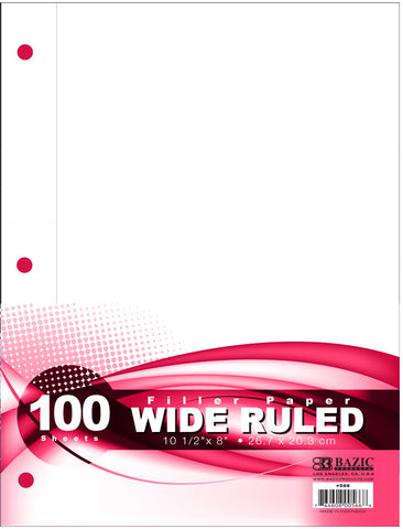 BAZIC Filler Paper Wide Ruled - 100 Sheets Case Pack 36