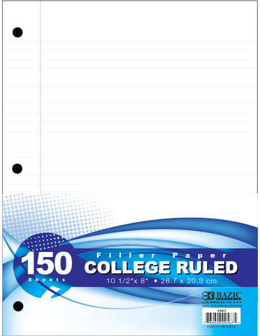 BAZIC Filler Paper College Ruled - 150 Sheets Case Pack 24