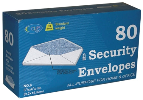 Security Envelopes - 80 count - #6 - Boxed Case Pack 24