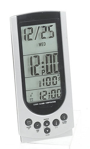 Silver Desk Clock With Thermometer