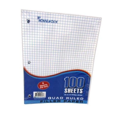 Quad Ruled Filler Paper - 100 Sheet Case Pack 36