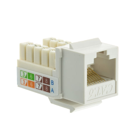 Offex Cat 6 Keystone Jack, White, RJ45 Female to 110 Punch Down