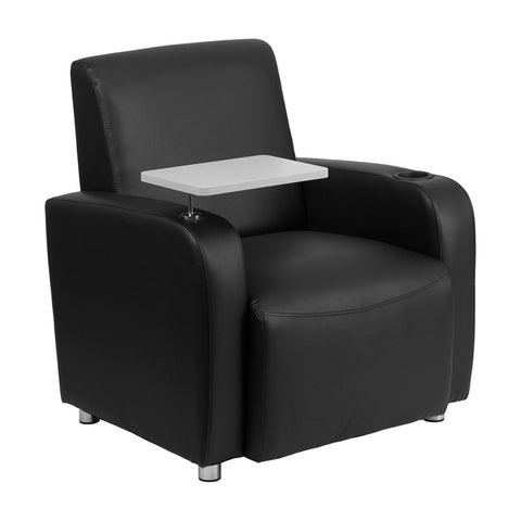 Flash Furniture Black Leather Guest Chair with Tablet Arm, Chrome Legs and Cup Holder [BT-8217-BK-GG]