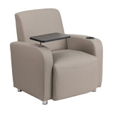 Flash Furniture Gray Leather Guest Chair with Tablet Arm, Chrome Legs and Cup Holder [BT-8217-GV-GG]