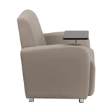 Flash Furniture Gray Leather Guest Chair with Tablet Arm, Chrome Legs and Cup Holder [BT-8217-GV-GG]