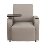 Flash Furniture Gray Leather Guest Chair with Tablet Arm, Chrome Legs and Cup Holder [BT-8217-GV-GG]