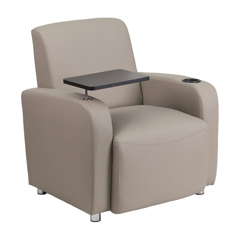 Flash Furniture Gray Leather Guest Chair with Tablet Arm, Chrome Legs and Cup Holder [BT-8217-GV-GG]