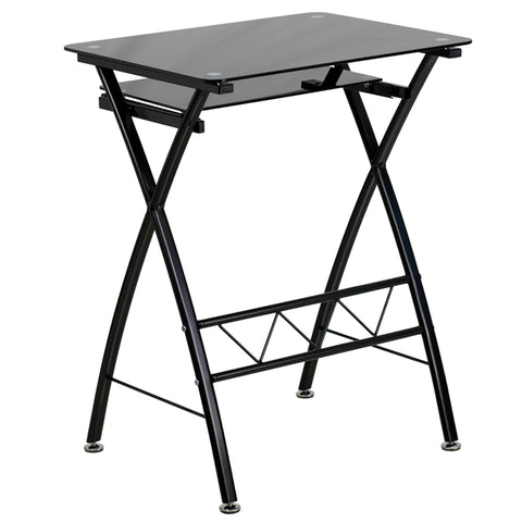 Black Tempered Glass Computer Desk with Pull-Out Keyboard [NAN-CP-60-GG]