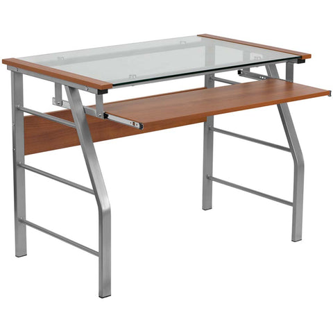 Glass Computer Desk with Pull-Out Keyboard [NAN-JN-2940-GG]