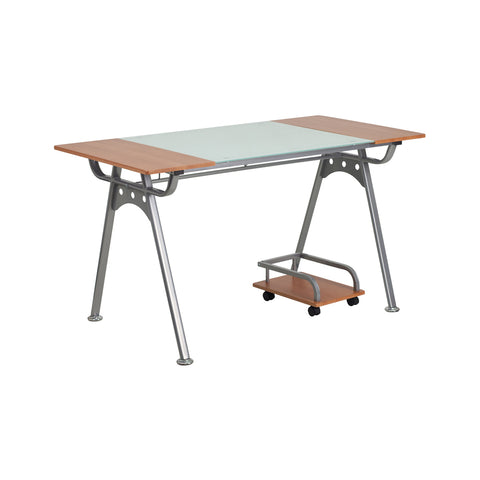 Flash Furniture Computer Desk with Glass and Cherry Laminate Top [NAN-WK-025-GG]