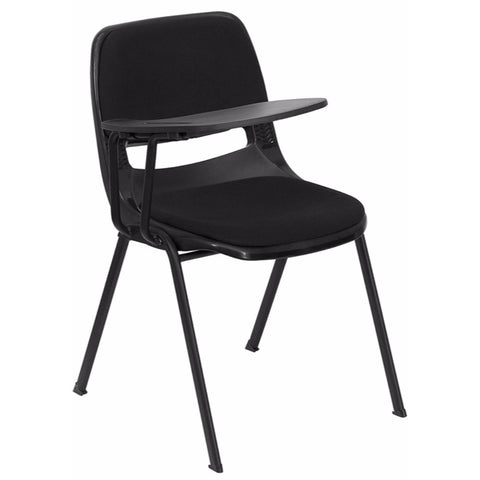 Padded Black Ergonomic Shell Chair with Right Handed Flip-Up Tablet Arm [RUT-EO1-01-PAD-RTAB-GG]