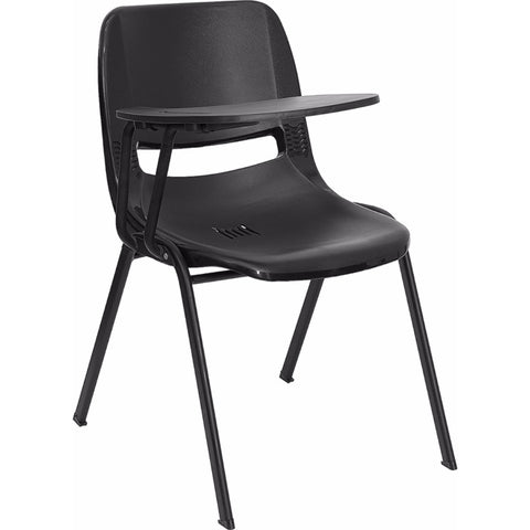 Black Ergonomic Shell Chair with Right Handed Flip-Up Tablet Arm [RUT-EO1-BK-RTAB-GG]