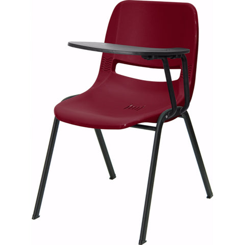 Flash Furniture Burgundy Ergonomic Shell Stack Writing Chair with Left Handed Tablet Arm