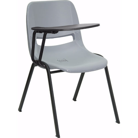 Gray Ergonomic Shell Chair with Right Handed Flip-Up Tablet Arm [RUT-EO1-GY-RTAB-GG]