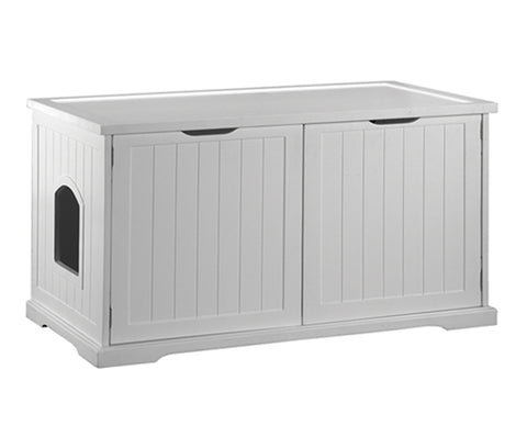 Merry Products Cat Washroom Bench With Automated Litter Box Enclosure, Color - White