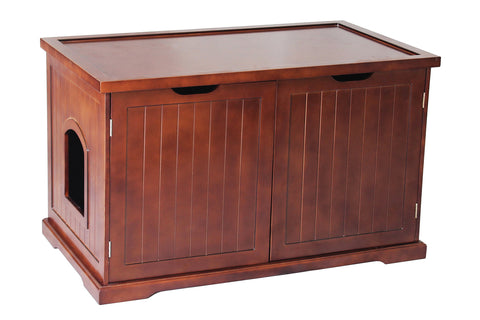 Merry Products Cat Washroom Bench in Walnut With Removable partition Wall