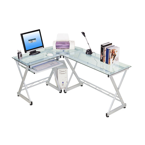 Techni Mobili L-shaped Glass Computer Desk Clear
