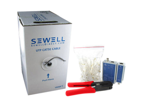 Sewell Network Cable Kit - Cat5e, Connectors, Crimpter, and Tester
