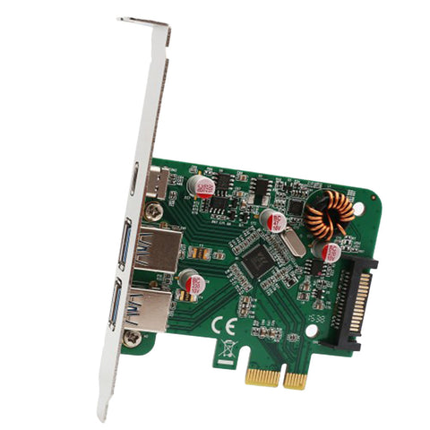 PCI-Express 2.0 x1, 3-Port USB 3.1 Gen 1 (2x Type-A / 1x Type-C) Card, VLI Chipset, with Low Profile Bracket