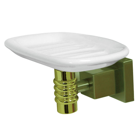 Kingston Brass BAH4645SNPB Round Soap Dish Holder With Ceramic Soap Dish, Satin Nickel/Polished Brass - Satin Nickel/Polished Brass