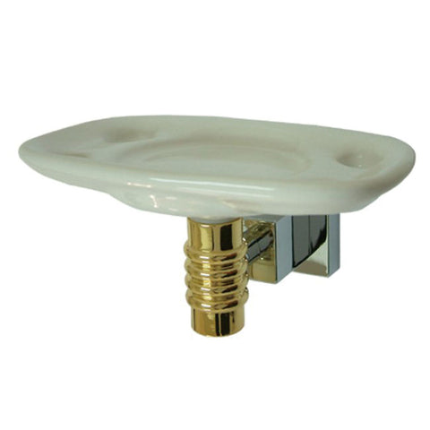 Kingston Brass BAH4646CPB Round Toothbrush Holder With Ceramic Tumbler, Polished Chrome - Polished Chrome/Polished Brass