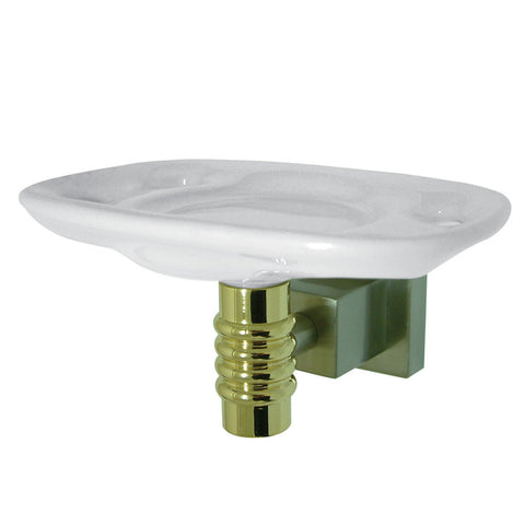 Kingston Brass BAH4646SNPB Round Toothbrush Holder With Ceramic Tumbler, Satin Nickel/Polished Brass - Satin Nickel/Polished Brass