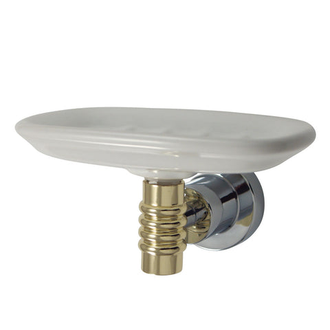 Kingston Brass BAH8615CPB Round Soap Dish Holder With Ceramic Soap Dish, Polished Chrome - Polished Chrome/Polished Brass
