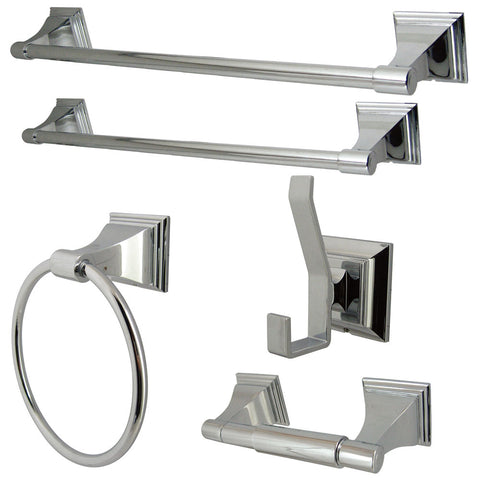 Kingston Brass BAHK61212478C Monarch Collection 5-piece Towel Bar Bath Hardware Set, Polished Chrome - Polished Chrome