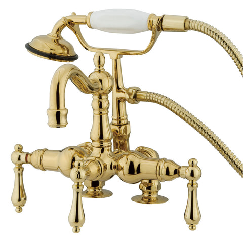 Kingston Brass CC1013T2 Vintage 3-3/8" Deck Mount Clawfoot Tub Filler with Hand Shower, Polished Brass - Polished Brass