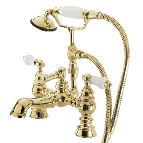 Kingston Brass CC1154T2 Vintage 7" Deck Mount Tub Filler with Hand Shower, Polished Brass - Polished Brass