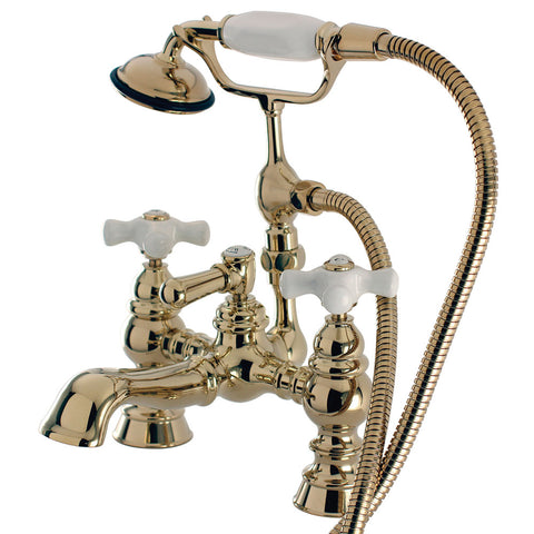 Kingston Brass CC1160T2 Vintage 7" Deck Mount Tub Filler with Hand Shower, Polished Brass - Polished Brass