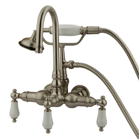 Kingston Brass CC11T8 Vintage 3-3/8" Wall Tub Filler with Hand Shower, Satin Nickel - Satin Nickel