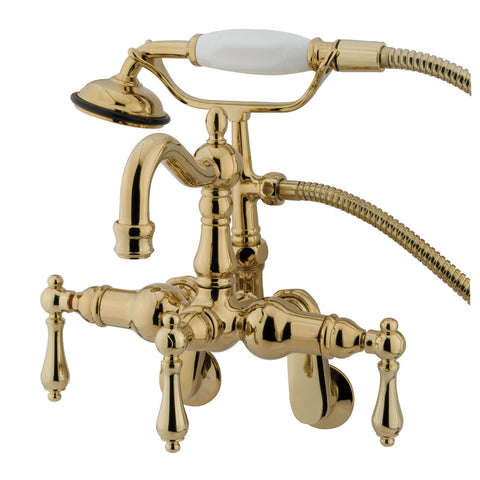 Kingston Brass CC1301T2 Vintage Wall Mount Tub Filler with Adjustable Centers and Hand Shower, Polished Brass - Polished Brass