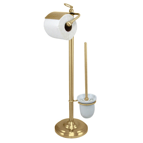 Kingston Brass CC2012 Pedestal Toilet Paper Holder Stand with Brush, Polished Brass - Polished Brass