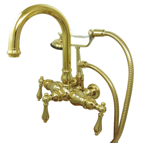 Kingston Brass CC3013T2 Vintage 3-3/8" Wall Mount Tub Filler with Hand Shower, Polished Brass - Polished Brass
