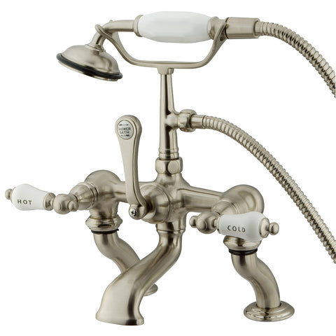 Kingston Brass CC413T8 Vintage 7" Deck Mount Tub Filler with Hand Shower, Satin Nickel - Satin Nickel