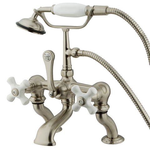 Kingston Brass CC417T8 Vintage 7" Deck Mount Tub Filler with Hand Shower, Satin Nickel - Satin Nickel